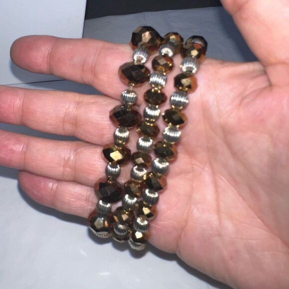 Set of Three Stretch Faceted Bronze Beaded Bracelets - Picture 2 of 9